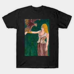 A woman with an eagle T-Shirt